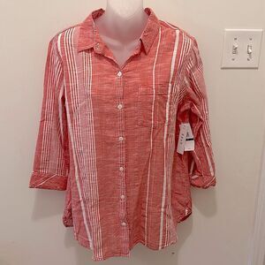 Dash Coral 3/4 Sleeve Roll Tab Button Front Woven Shirt Small S NWT